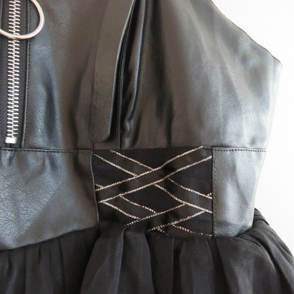 LOLITA Whimsigoth Black Tiered Ruffled Faux Leather Smocked Dress - Picture 4 of 16